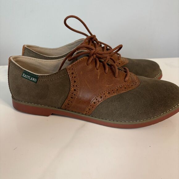 Eastland Sadie Saddle Shoes Retro 50s Style Rockabilly Lace Brown Olive Size 8 - Picture 2 of 9